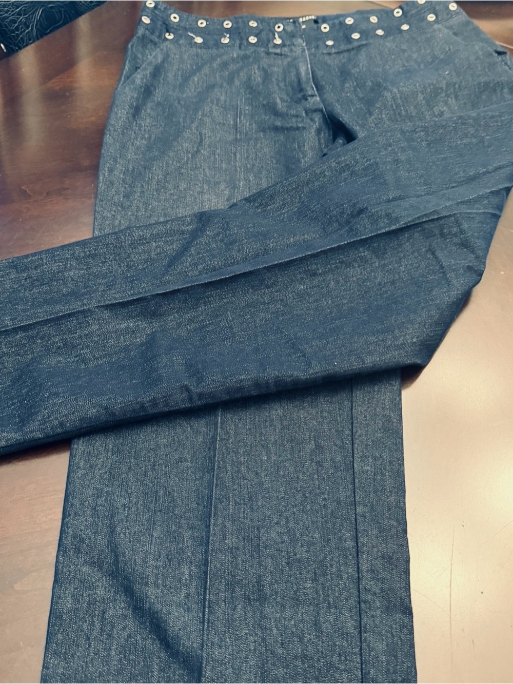 Dark Indigo Stretch Denim Pants with Studded Waist
